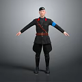 Uniformed Character In Black Uniform With Red Epaulets Blue Armband Brown Belt And Outstretched Arms