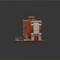 Cartoon Scene of Red Brick Building With Broken Windows Chain Link Fence Graffiti and Debris