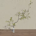 Decorative Green Leaf Branch In Glass Vase For Home Interior Wall Decor