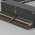 Modern Display Shelves With Black Frame Wooden Layers And Marble Top