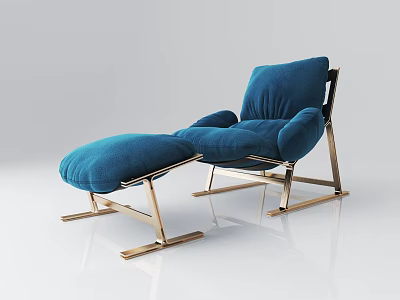 Modern Blue Chaise Lounge With Gold Metal Frame And Matching Ottoman 3d model