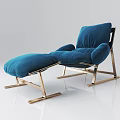 Modern Blue Chaise Lounge With Gold Metal Frame And Matching Ottoman