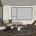 Modern Open Living Dining Room With Large Windows Beige Sofa Round Rug And Wooden Floors