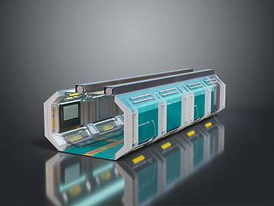 Futuristic Tech Landscape With Transparent Blue Structure And Yellow Markers On Dark Background 3d model