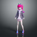 Cute Anime Girl Character With Pink Twin Tails Cat Ears And Hooded Jacket Outfit