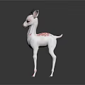 White Fawn with Black Antlers and Pink Patterns Standing Gracefully on Dark Background