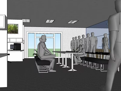 Public Office Space With Collaborative Workstations Tables Chairs And Bright Windows 3d model