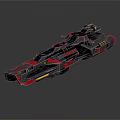 Sci Fi Spaceship with Black Red Blue Colors Futuristic Design Glowing Lines on Reflective Surface