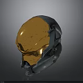 Futuristic Sci Fi Weapon With Golden Gray Metallic Helmet Shaped Mechanical Design
