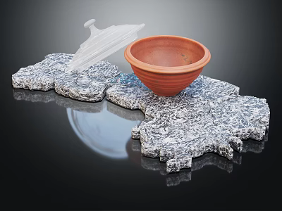 Unique Terracotta Bowl With Transparent Lid On Snowflake Textured Base 3d model