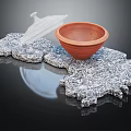 Unique Terracotta Bowl With Transparent Lid On Snowflake Textured Base