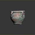 Ceramic Clay Pot With Loop Handles And Pink Green Textured Surface 3d model