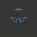 Futuristic Blue And Purple Sci Fi Aircraft With Large Wheels And Sleek Design
