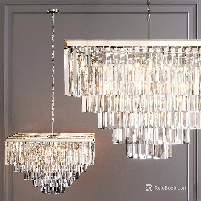 Crystal Chandelier Design For Modern Interior With Hanging Pendant Lighting Fixture 3d model 