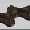 Outdoor Public Chair With Unique Wooden Curved Shape And Green Plants Decoration
