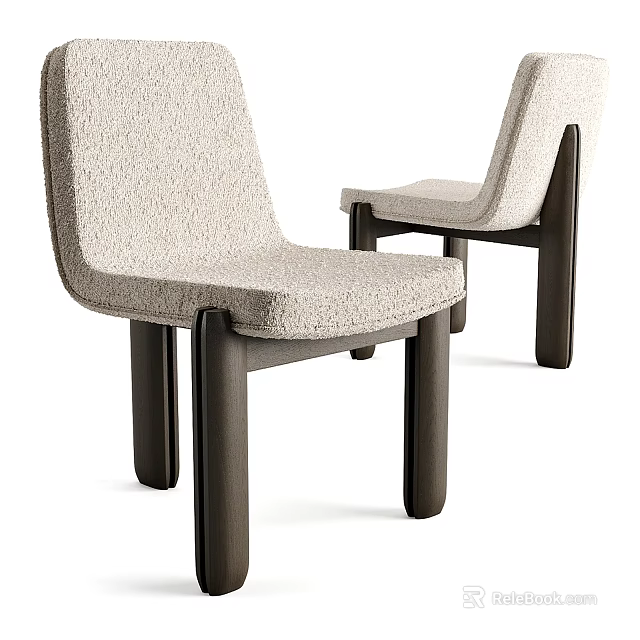 Modern Single Chair With Textured Fabric Seat And Dark Wooden Legs 3d model 