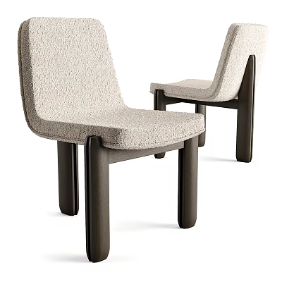 Modern Single Chair With Textured Fabric Seat And Dark Wooden Legs 3d model