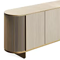 Elegant Modern Console Side Cabinet With Light Wood Finish Brass Accents And Ribbed Details