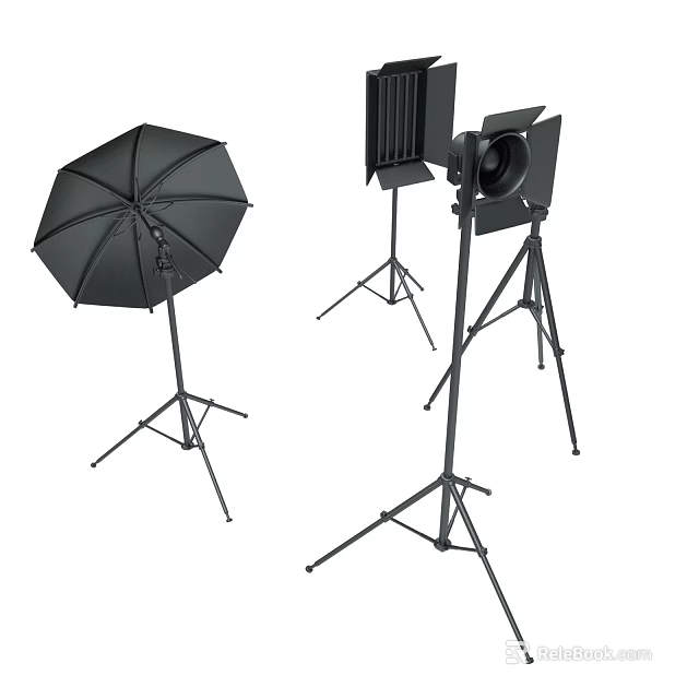 Professional Photography Lighting Equipment With Umbrella Softbox Soft Panel And Spotlight On Tripod Stands 3d model 
