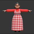 Cheerful Female Doll In Red Top With Glasses Ponytail Checkered Apron And Open Arms