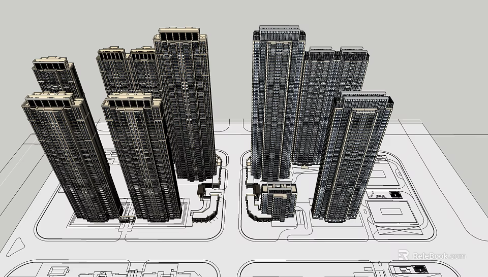 Modern High Rise Architectural Model With Urban Skyscrapers And Layout Design 3d model 