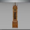Antique Wooden Grandfather Clock With Carved Details Spire Decoration And Glass Panel