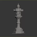 Traditional Stone Lantern with Square Base Carved Pillar and Ornate Top Structure