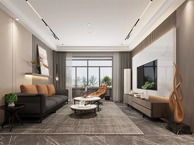 Modern Living Dining Room Interior With Gray Sofa Coffee Table TV Cabinet And Decorative Painting 3d model