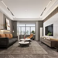 Modern Living Dining Room Interior With Gray Sofa Coffee Table TV Cabinet And Decorative Painting