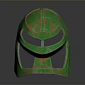 Ancient Rusted Green Metallic Weapon Helmet With Unique Design And Texture
