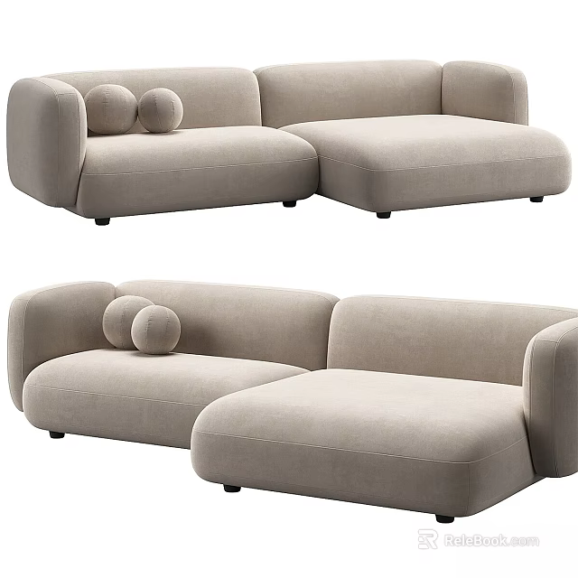 Modern Beige Fabric Sofa Interior With Round Pillows And Modular Sections Design 3d model