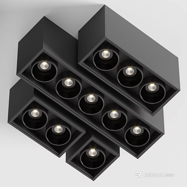 Modern Black Square Downlights and Spotlights with Multiple Lamps for Ceiling Interior Lighting 3d model 