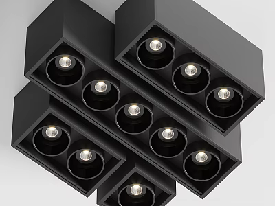 Modern Black Square Downlights and Spotlights with Multiple Lamps for Ceiling Interior Lighting 3d model