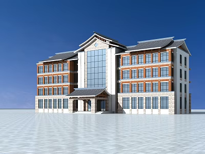 Modern Multi Storey Office Building With Large Glass Windows And Brown Brick Facade 3d model
