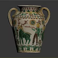 Ornate Ceramic Vase With Floral Patterns Two Handles And Decorative Figures 3d model