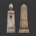 Two Decorative Stone Pillars With Ornate Tops And Classic Base Designs