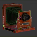 Vintage Electronic Camera Red Body With Bellows Design Wooden Frame And Metal Parts