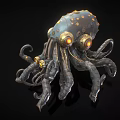 Mechanical Octopus Like Game Movie Character With Glowing Eyes And Metallic Tentacles