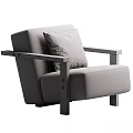 Brown Leather Armchair With Wooden Arms Metal Rivets And Striped Cushion