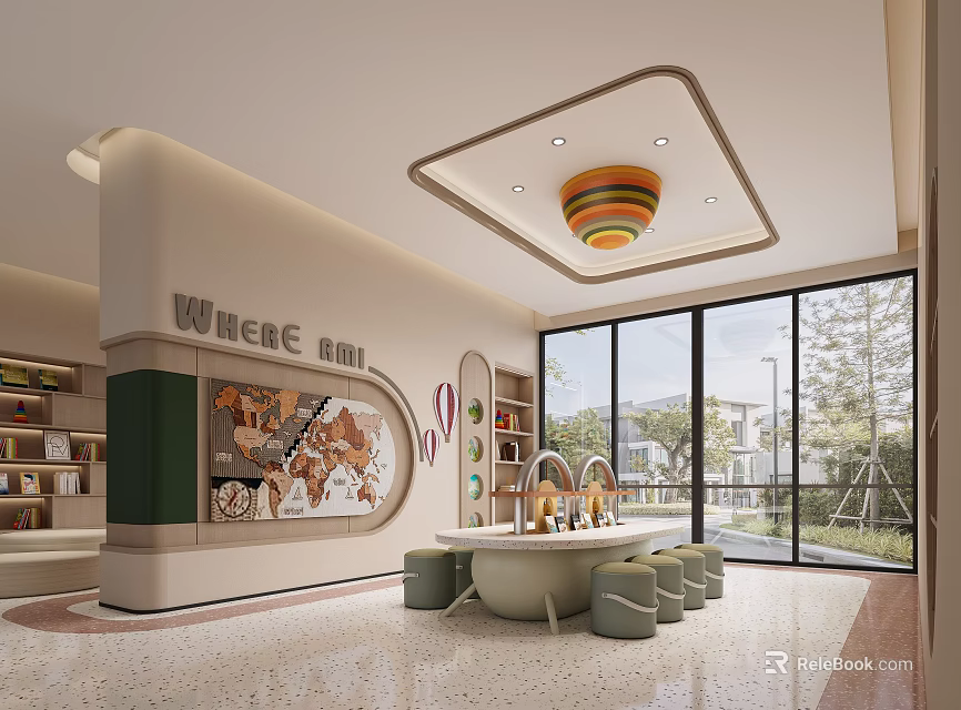 Other Themed Kids Space Interior With World Map And Windows 3d model 