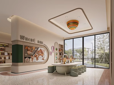 Other Themed Kids Space Interior With World Map And Windows 3d model