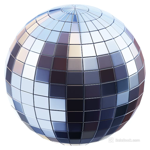 Shiny Spherical Decorative Ornament Set With Mirrored Tiles For Home Decor 3d model 