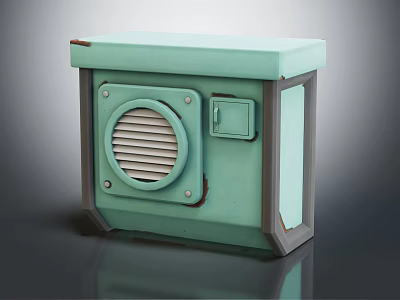 Light Green Vintage Air Conditioner Vent With Metal Frame Grille And Small Panel 3d model