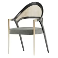 Elegant Modern Leisure Chair With Black Metal Frame Golden Armrests And Gray Fabric Cushion