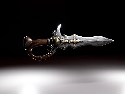 Intricate Ornate Dagger With Wooden Handle And Sharp Metal Blade Design 3d model