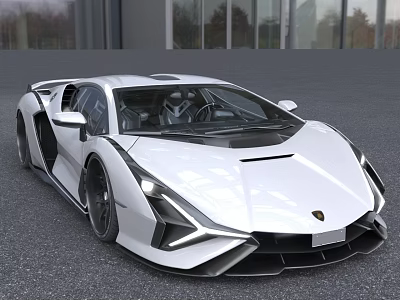 Lamborghini White Sports Car Aerodynamic Sleek Body Scissor Doors Modern Headlights Design 3d model