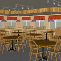 Cozy Restaurant Interior With Wooden Decor Red Bar Stools And Dining Tables