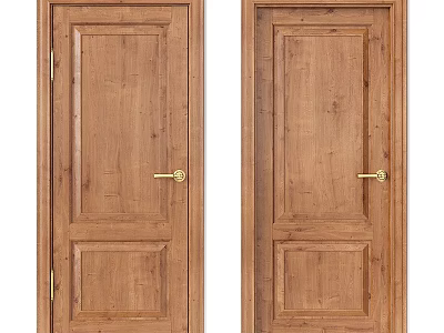 Classic Solid Wood Hinged Doors With Golden Handles And Natural Grain 3d model