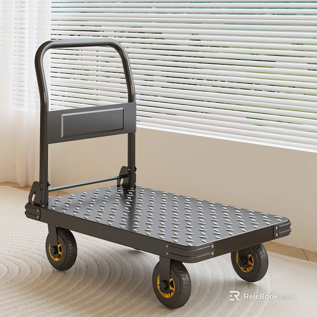 Sturdy Black Industrial Equipment Platform Trolley With Patterned Surface And Wheels 3d model 