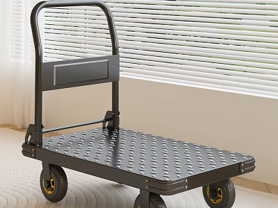 Sturdy Black Industrial Equipment Platform Trolley With Patterned Surface And Wheels 3d model